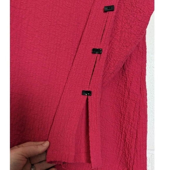 Ali Miles Dark Hot Pink Relaxed Button Sleeve Puckered Crepe Tunic Blouse XL - Picture 2 of 7